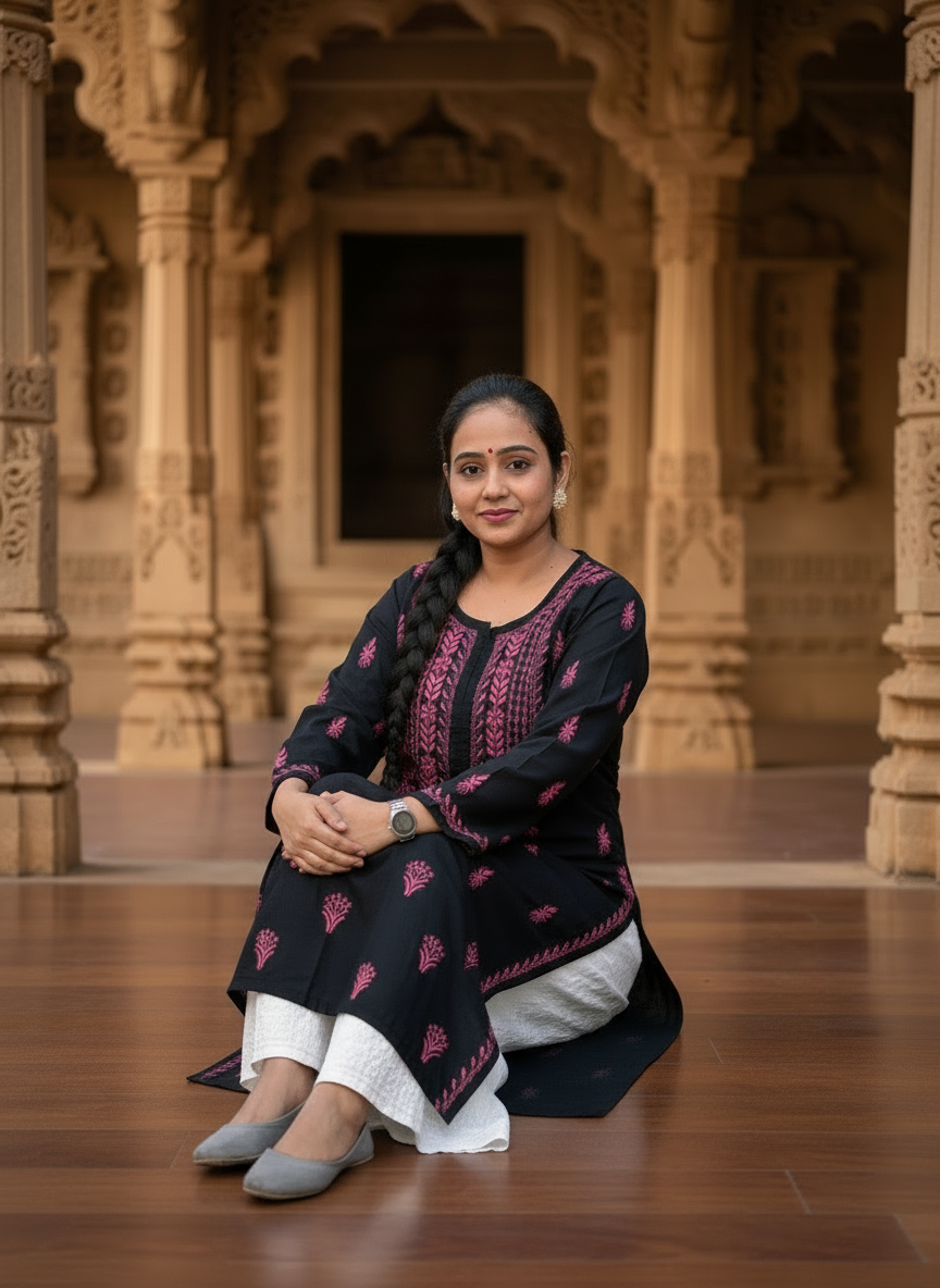 BLACK NOORI STYLE HANDCRAFTED CHIKANKARI STRAIGHT KURTI