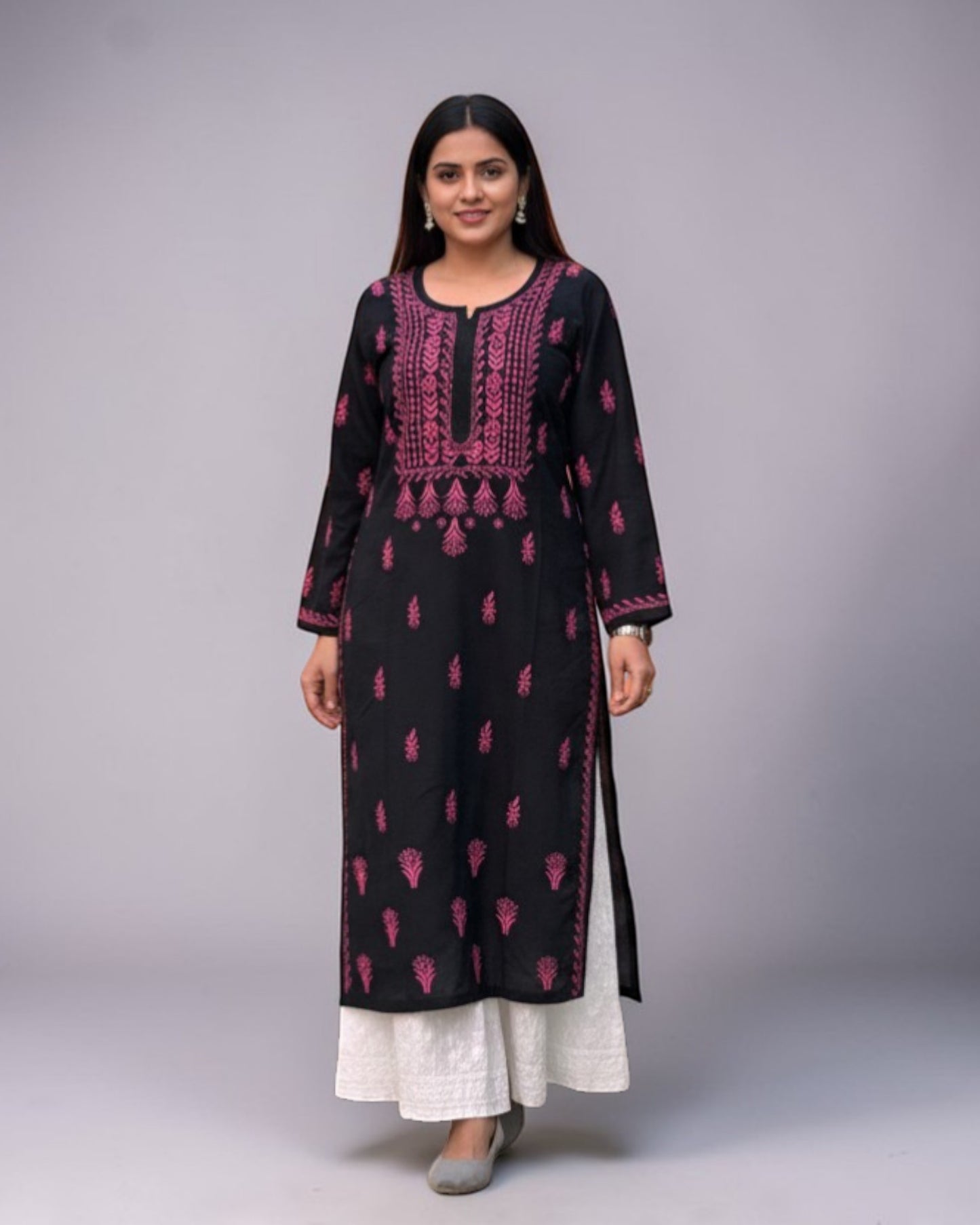 BLACK NOORI STYLE HANDCRAFTED CHIKANKARI STRAIGHT KURTI