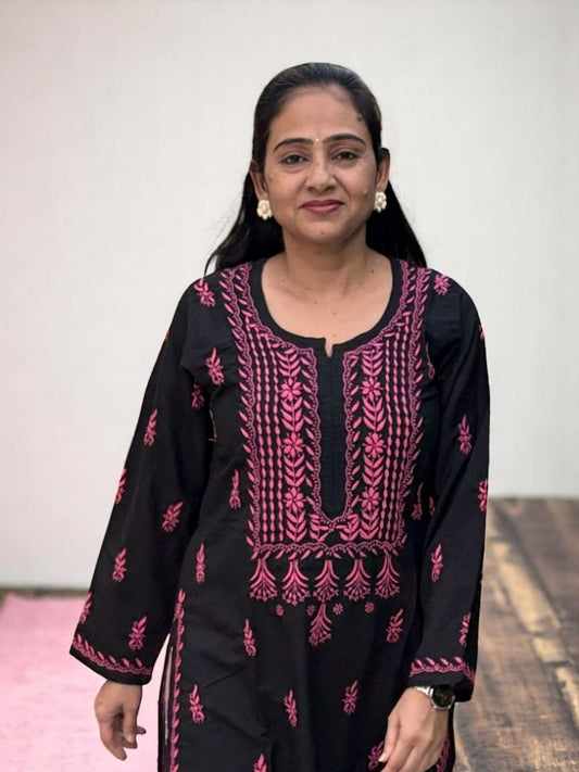 BLACK NOORI STYLE HANDCRAFTED CHIKANKARI STRAIGHT KURTI