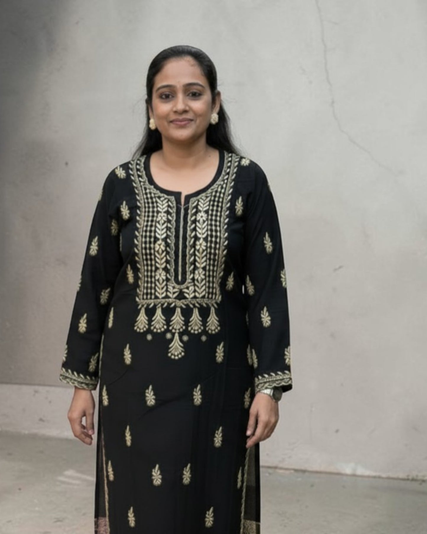 BLACK NOORI STYLE HANDCRAFTED CHIKANKARI STRAIGHT KURTI