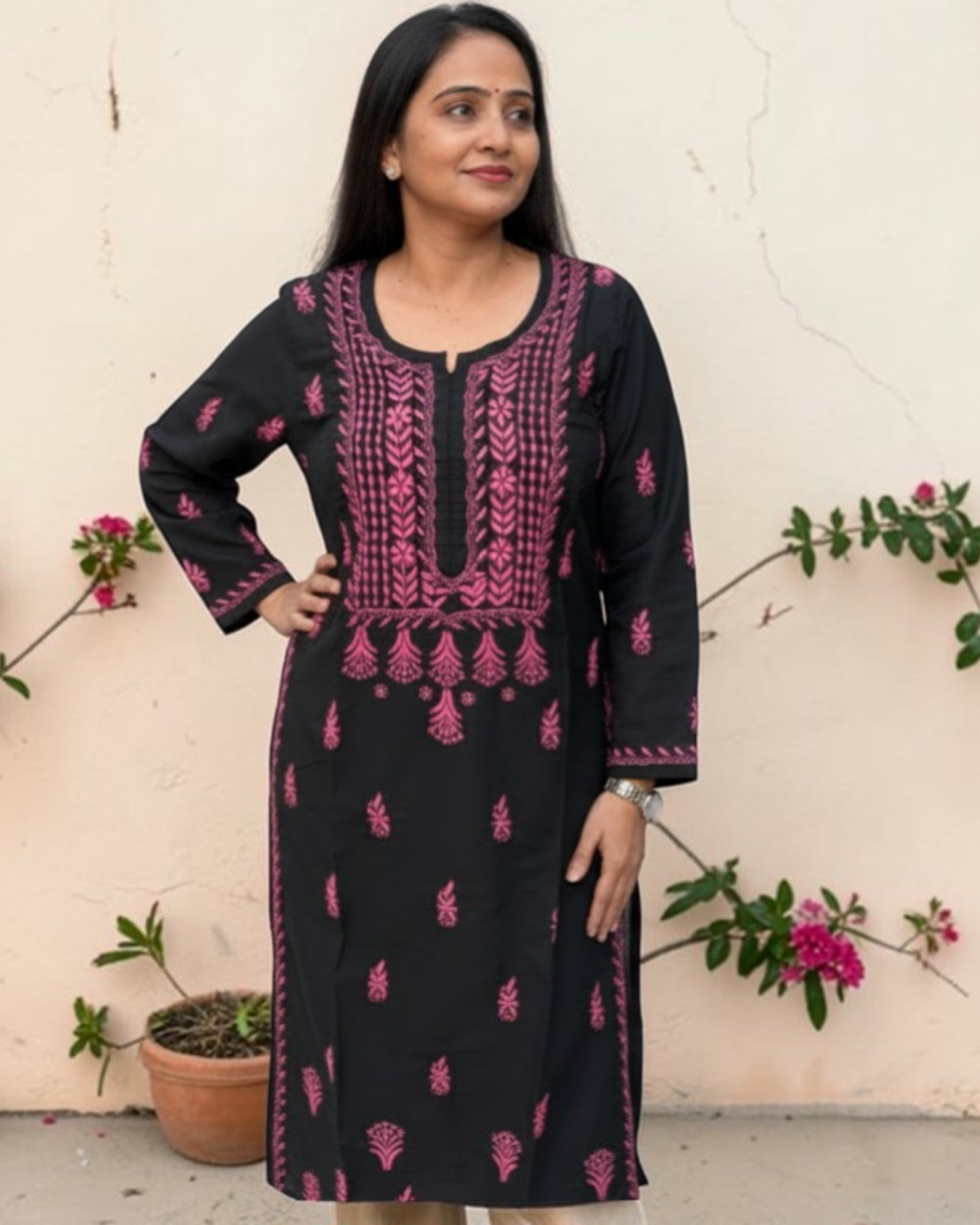 BLACK NOORI STYLE HANDCRAFTED CHIKANKARI STRAIGHT KURTI