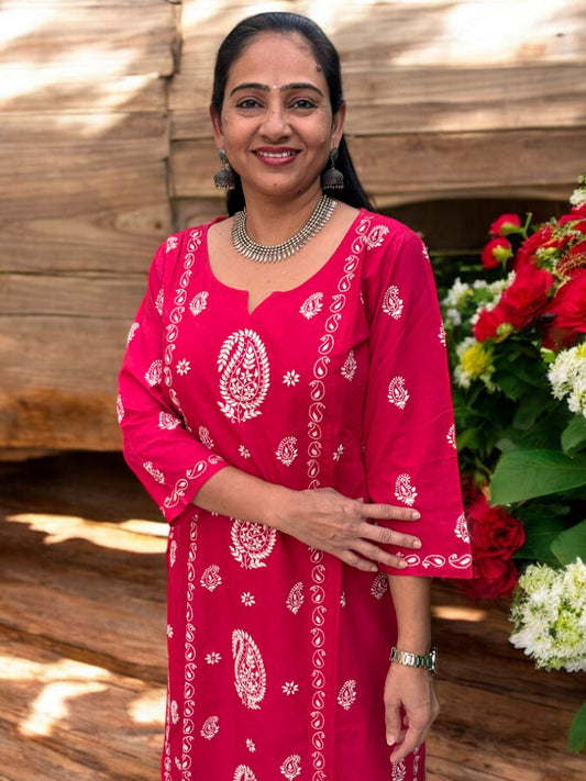EXCLUSIVE MAGENTA PINK HANDCRAFTED KURTI