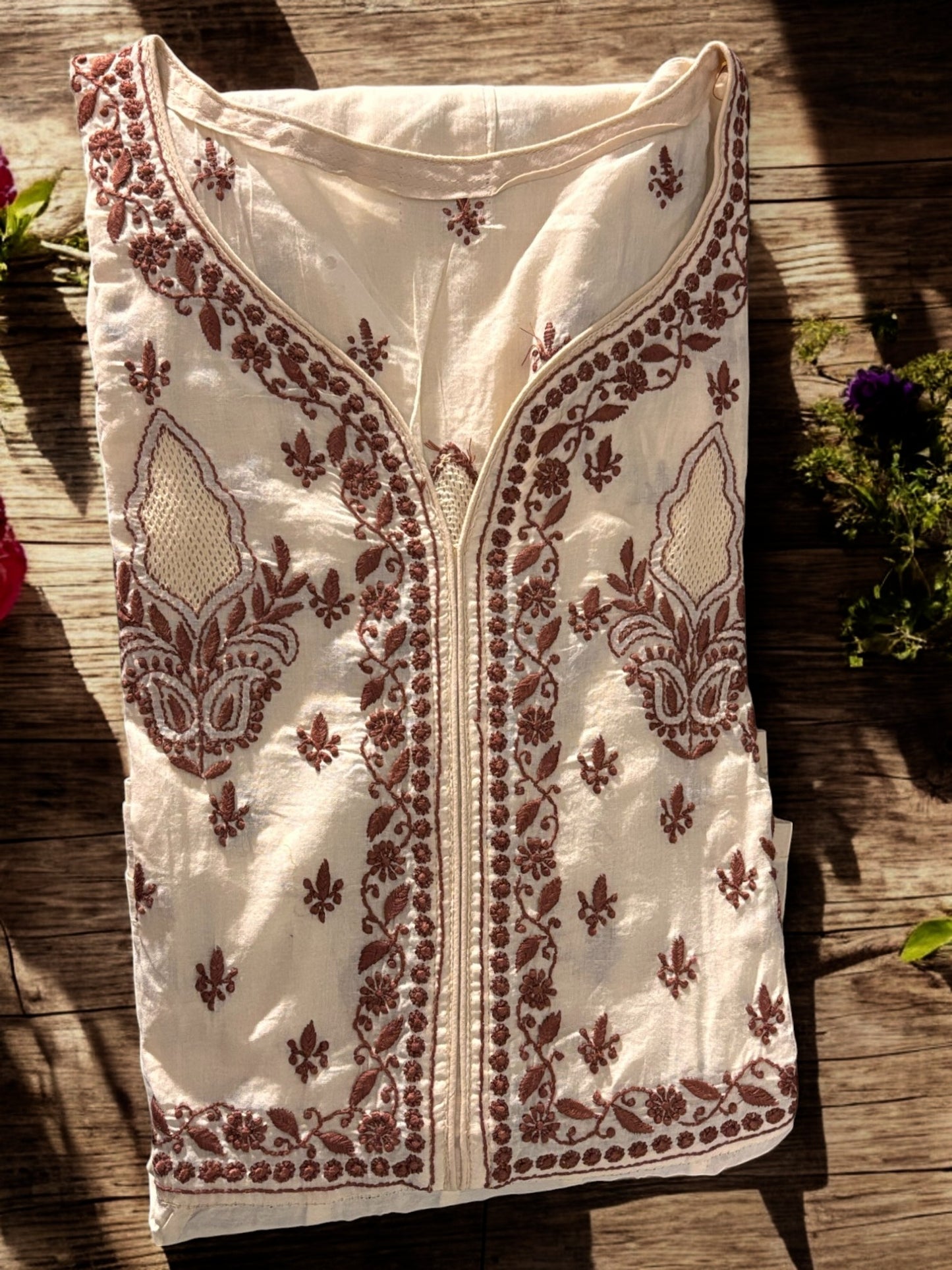 PREMIUM CHANDERI COTTON ANARKALI NOORI -COFFEE CREAM