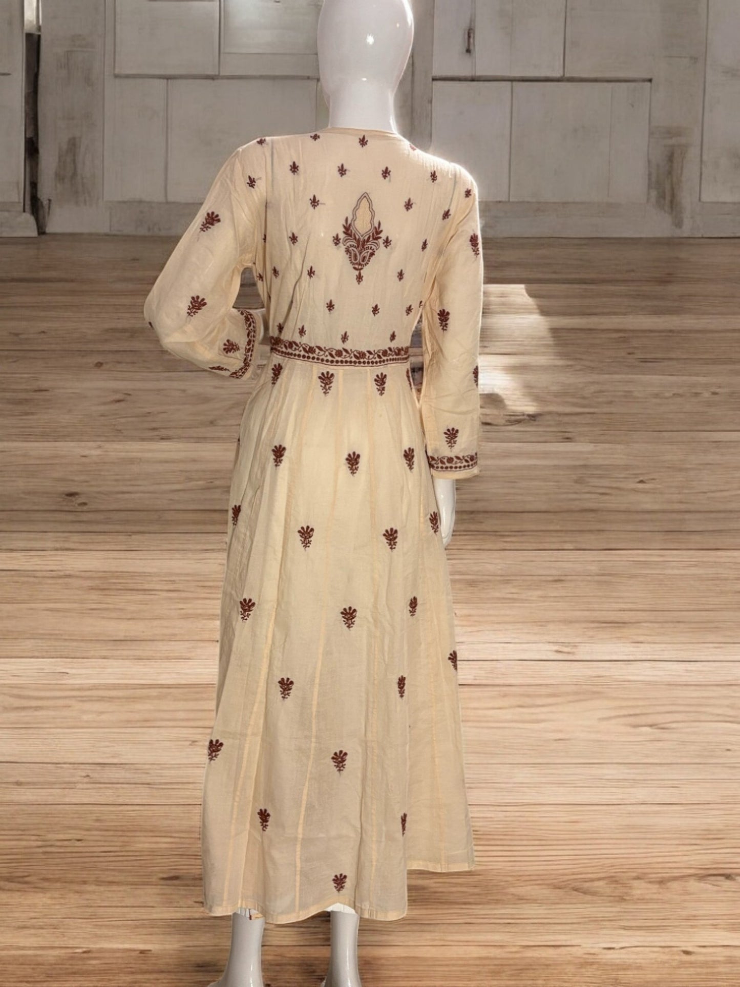 PREMIUM CHANDERI COTTON ANARKALI NOORI -COFFEE CREAM