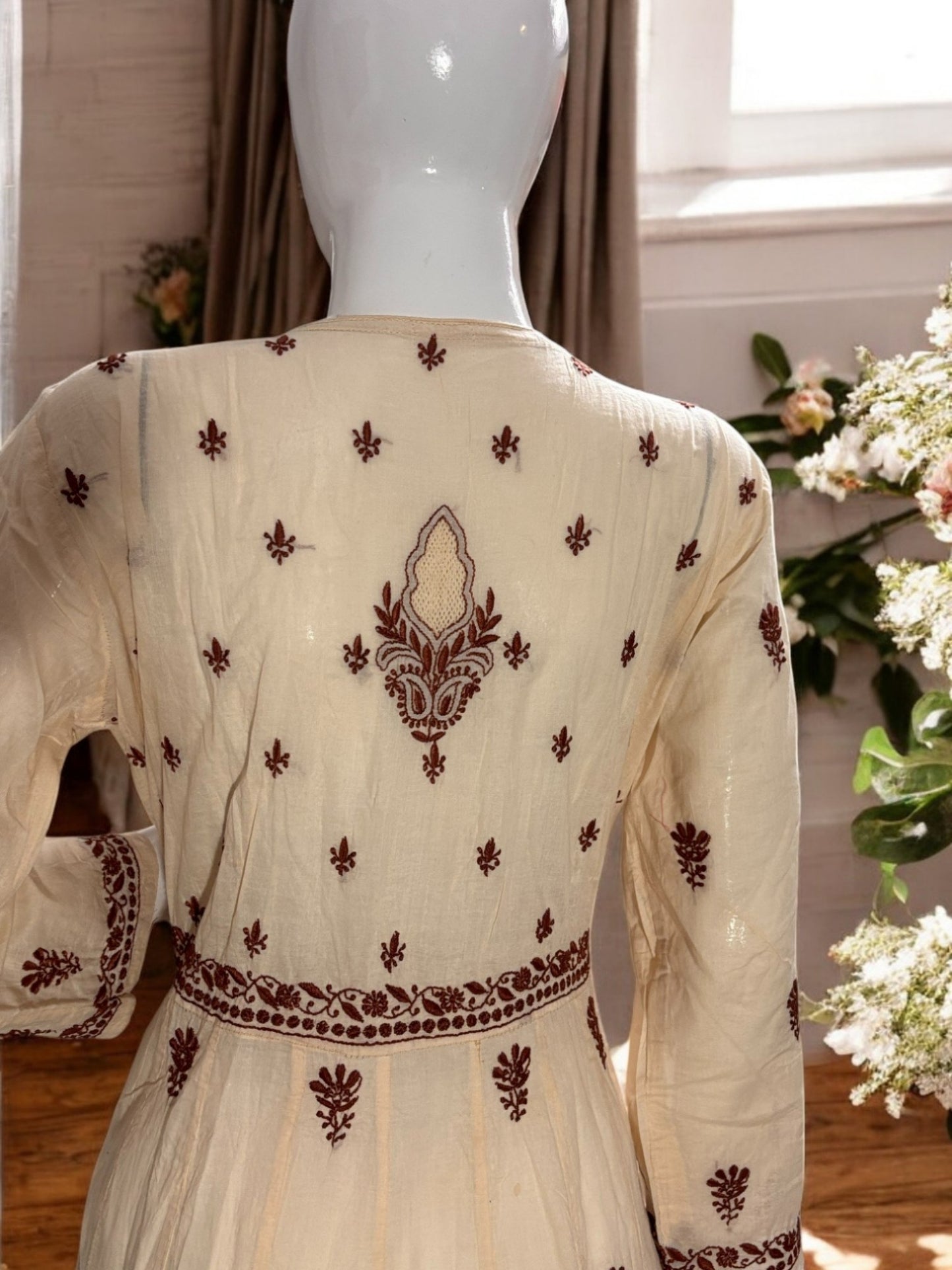 PREMIUM CHANDERI COTTON ANARKALI NOORI -COFFEE CREAM