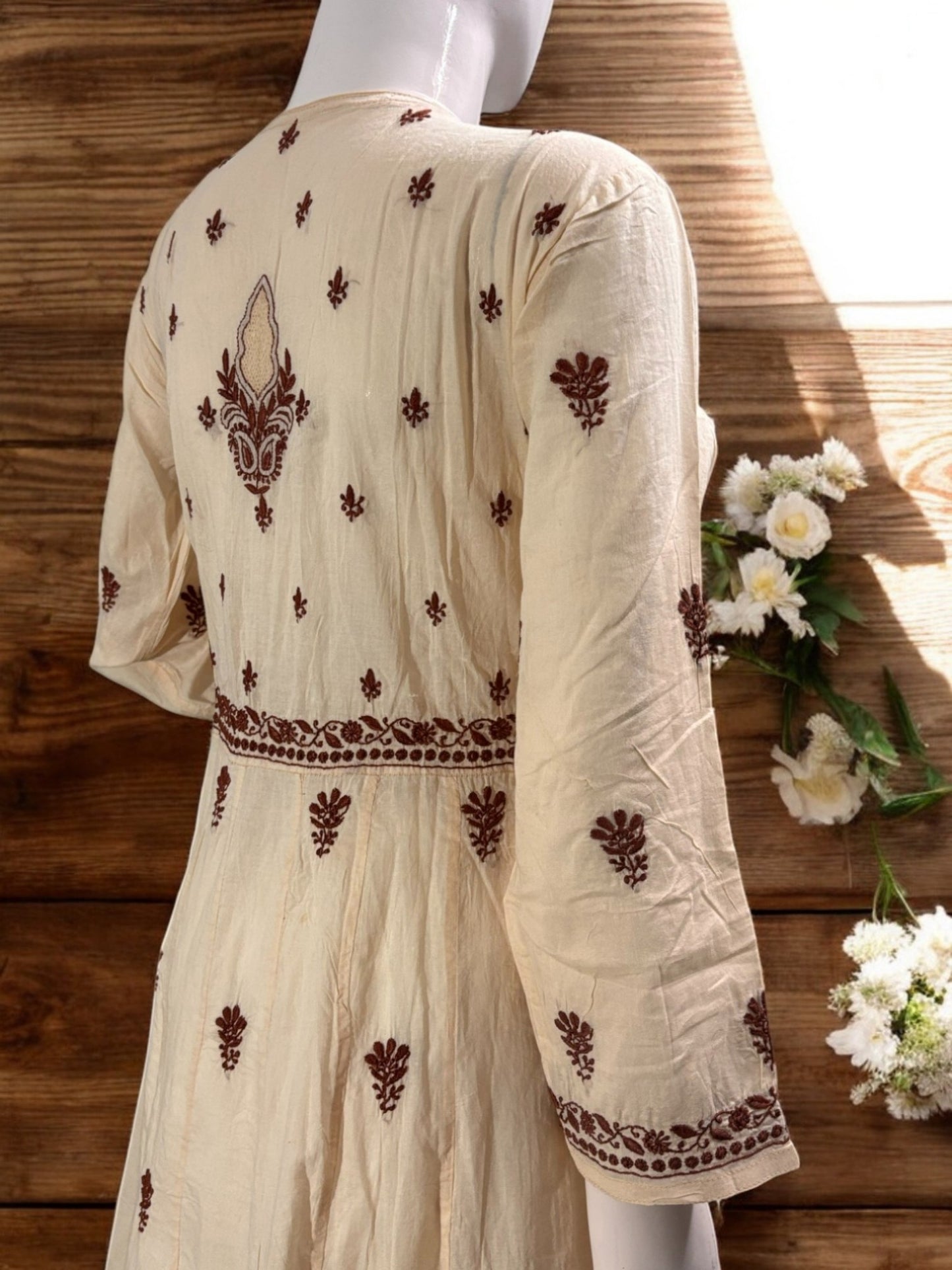 PREMIUM CHANDERI COTTON ANARKALI NOORI -COFFEE CREAM