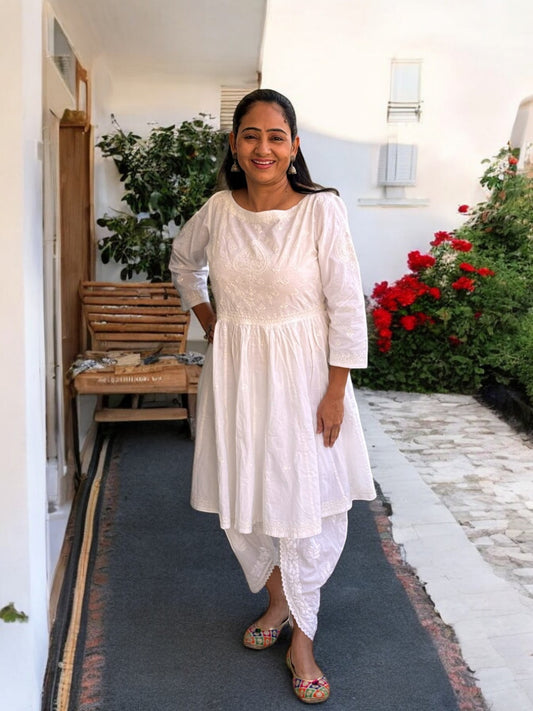 WHITE PREMIUM COTTON HANDCRFTED SHORT  KURTI