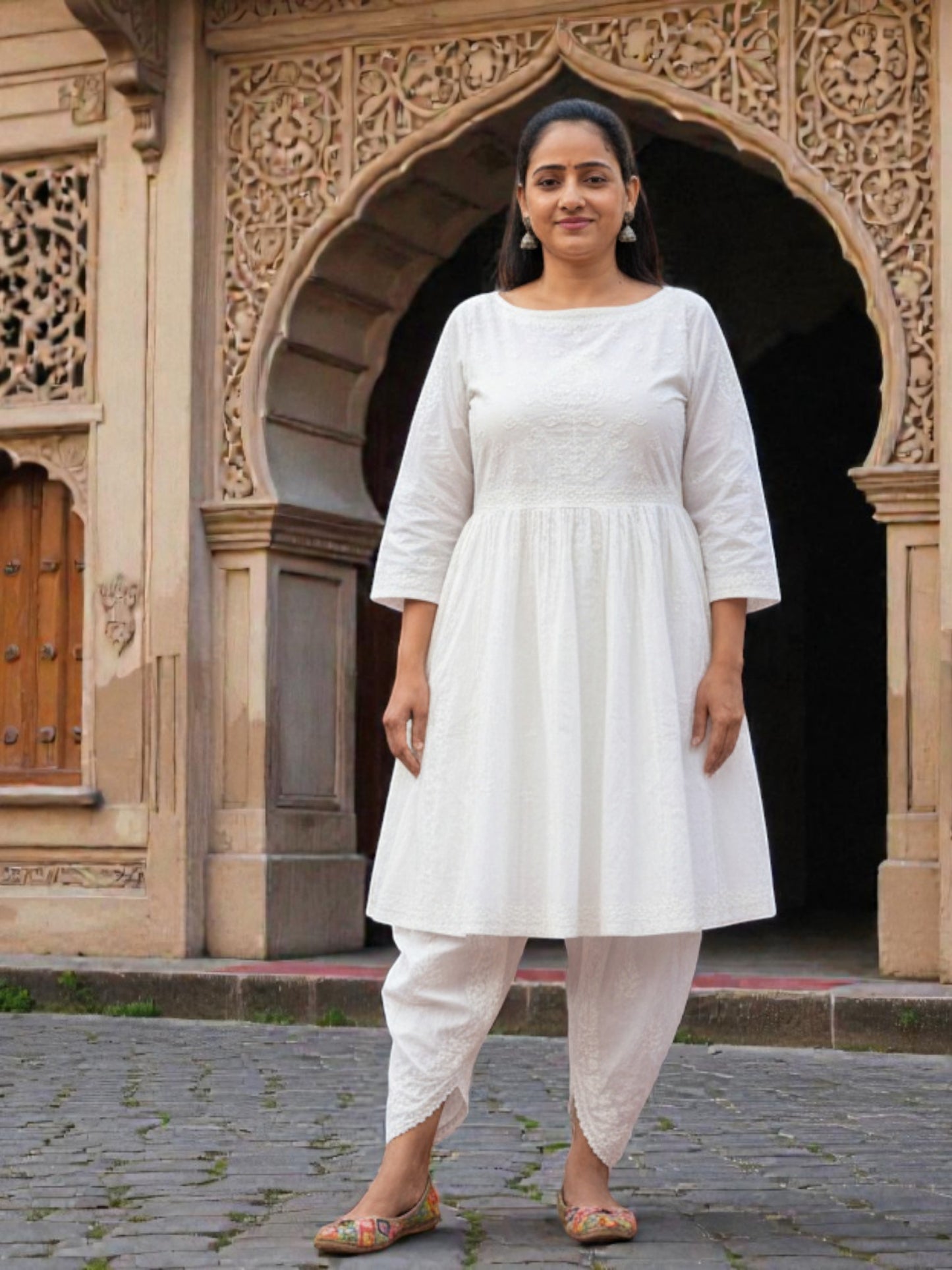 WHITE PREMIUM COTTON HANDCRFTED  KURTI
