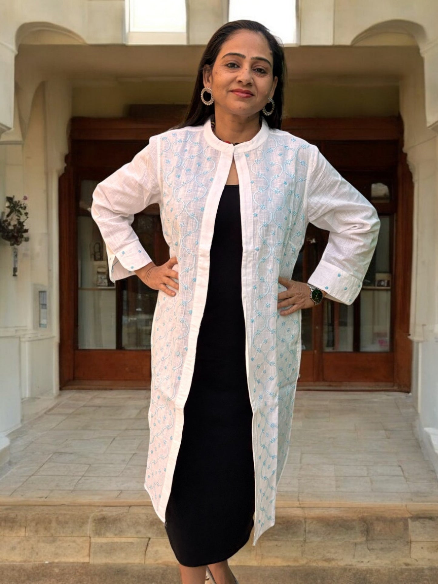 PREMIUM  COTTON TEAL BLUE HANDCRAFTED JACKET