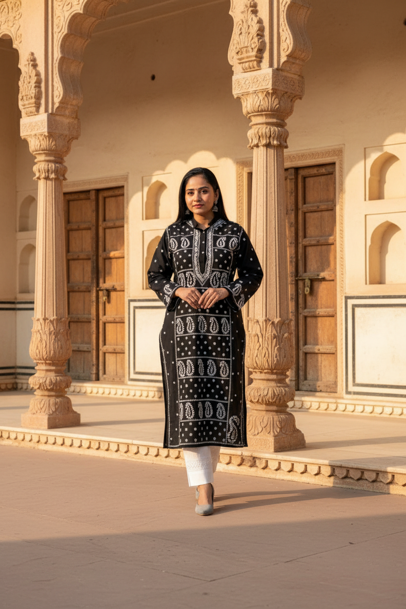 BLACK CHIKANKARI NOORI WITH WHITE EMBROIDERY