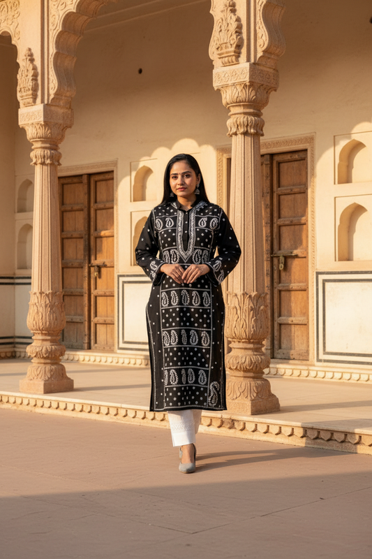 BLACK CHIKANKARI NOORI WITH WHITE EMBROIDERY