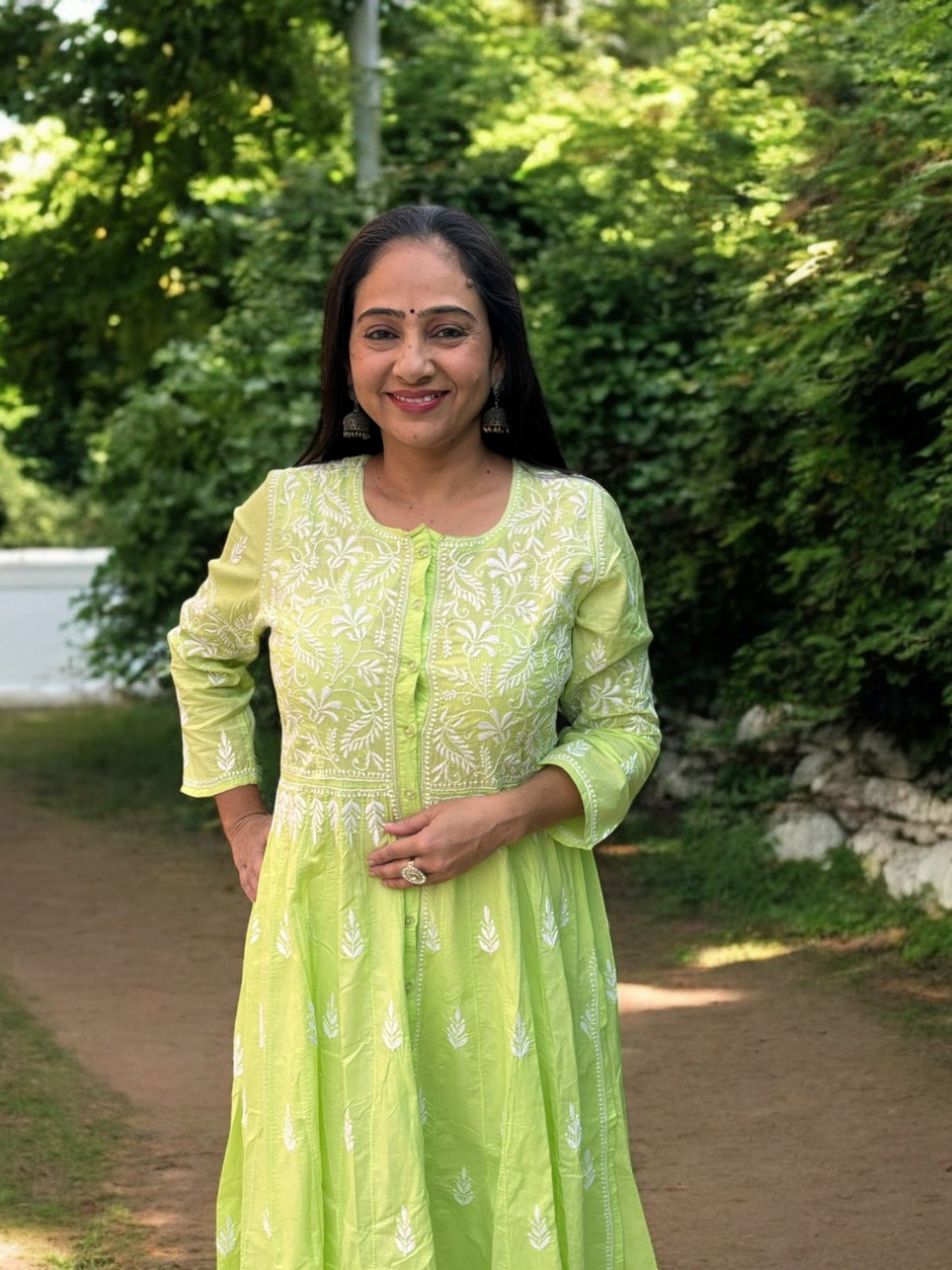 LIME GREEN ANARKALI NOORI  WITH HEAVY EMBROIDERY