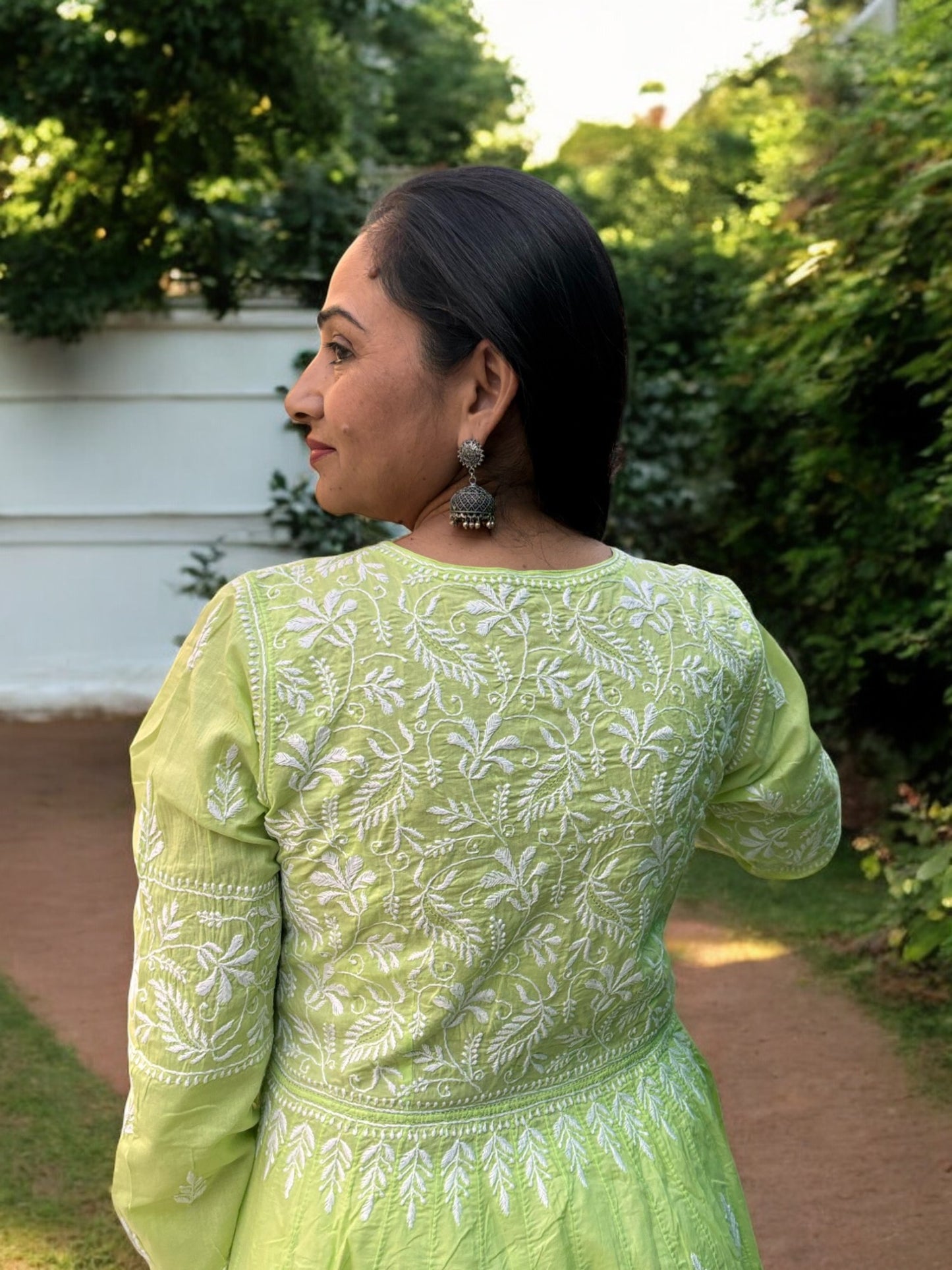 LIME GREEN ANARKALI NOORI  WITH HEAVY EMBROIDERY