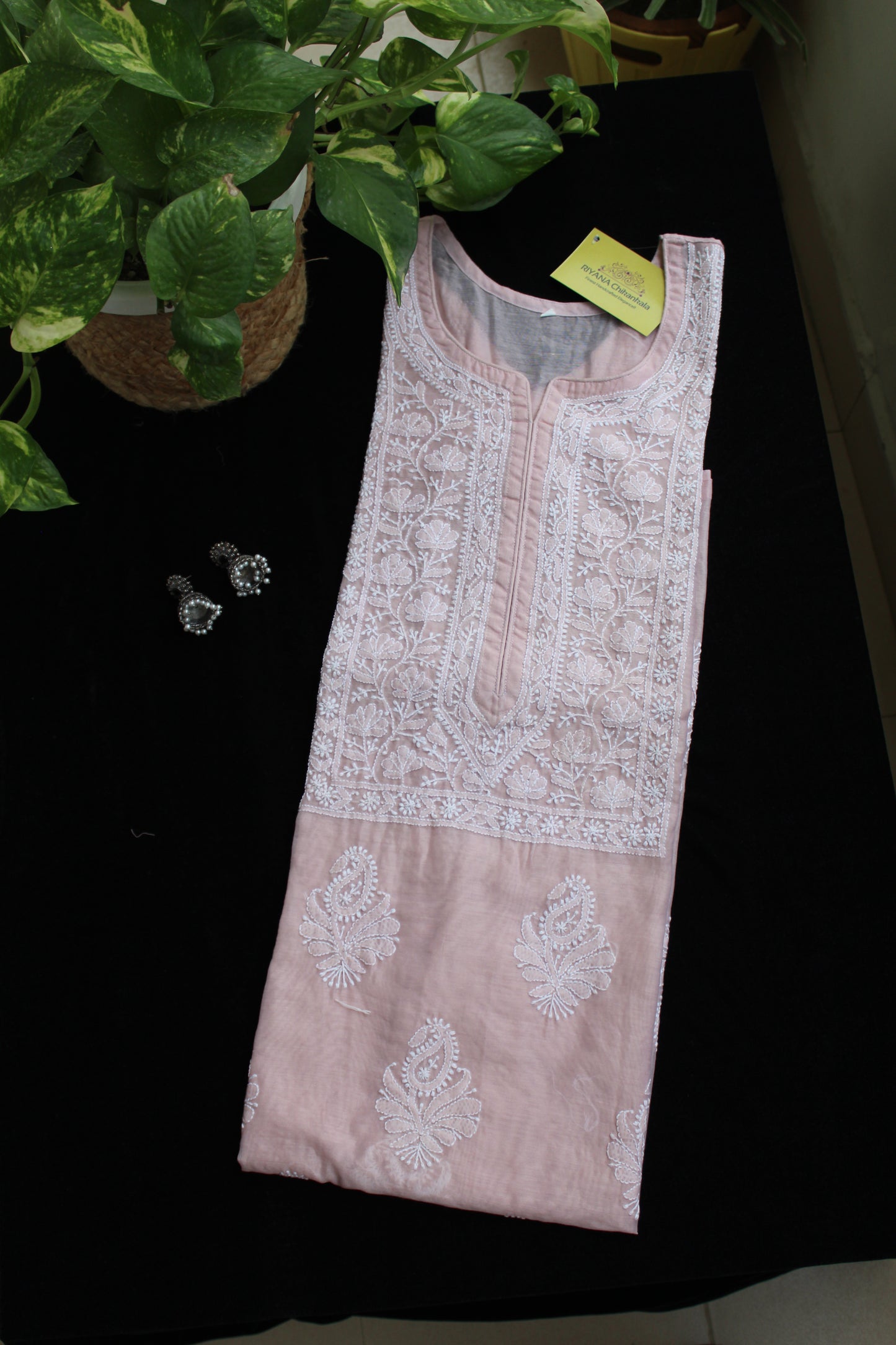 PASTEL PINK  ORGANZA CHIKANKARI KURTI