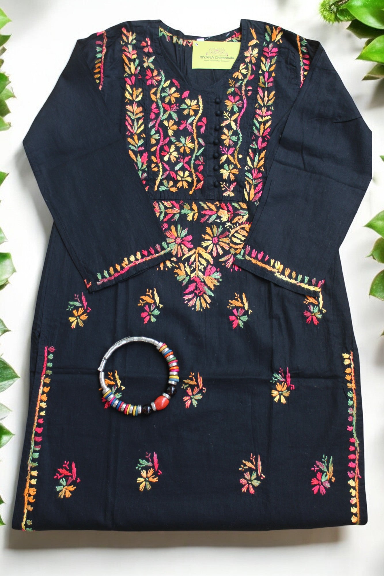 PLAIN MULTICOLOR THREAD  CHIKANKARI KURTI