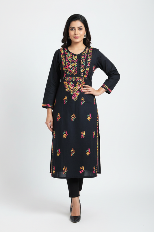PLAIN MULTICOLOR THREAD  CHIKANKARI KURTI