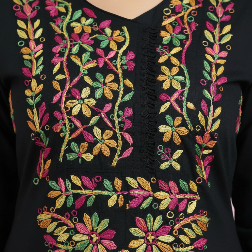 PLAIN MULTICOLOR THREAD  CHIKANKARI KURTI