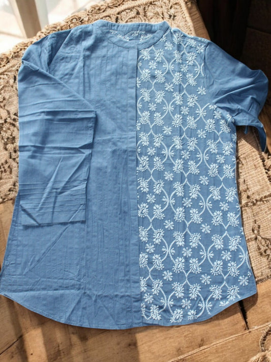 PREMIUM COTTON  BLUE CHIKANKARI SHIRT