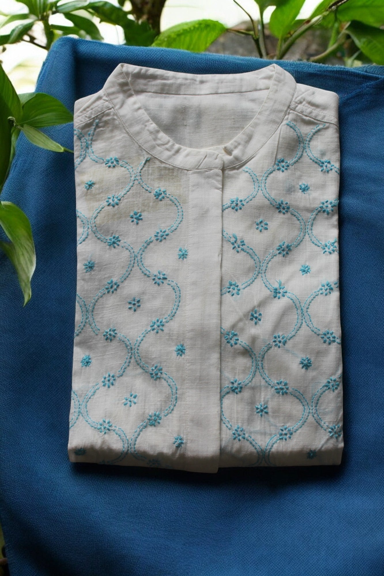 PREMIUM  COTTON TEAL BLUE HANDCRAFTED JACKET