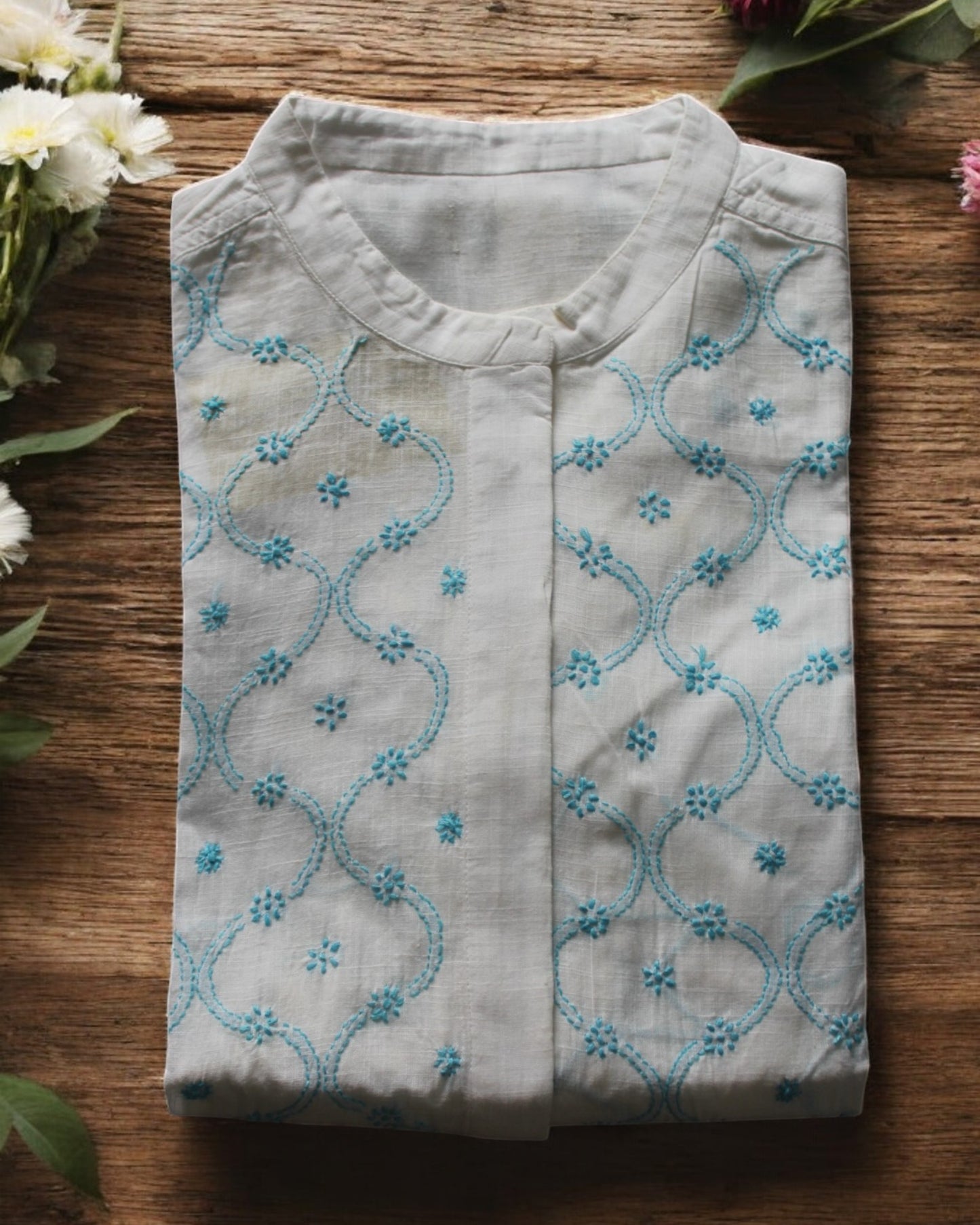 PREMIUM  COTTON TEAL BLUE HANDCRAFTED JACKET