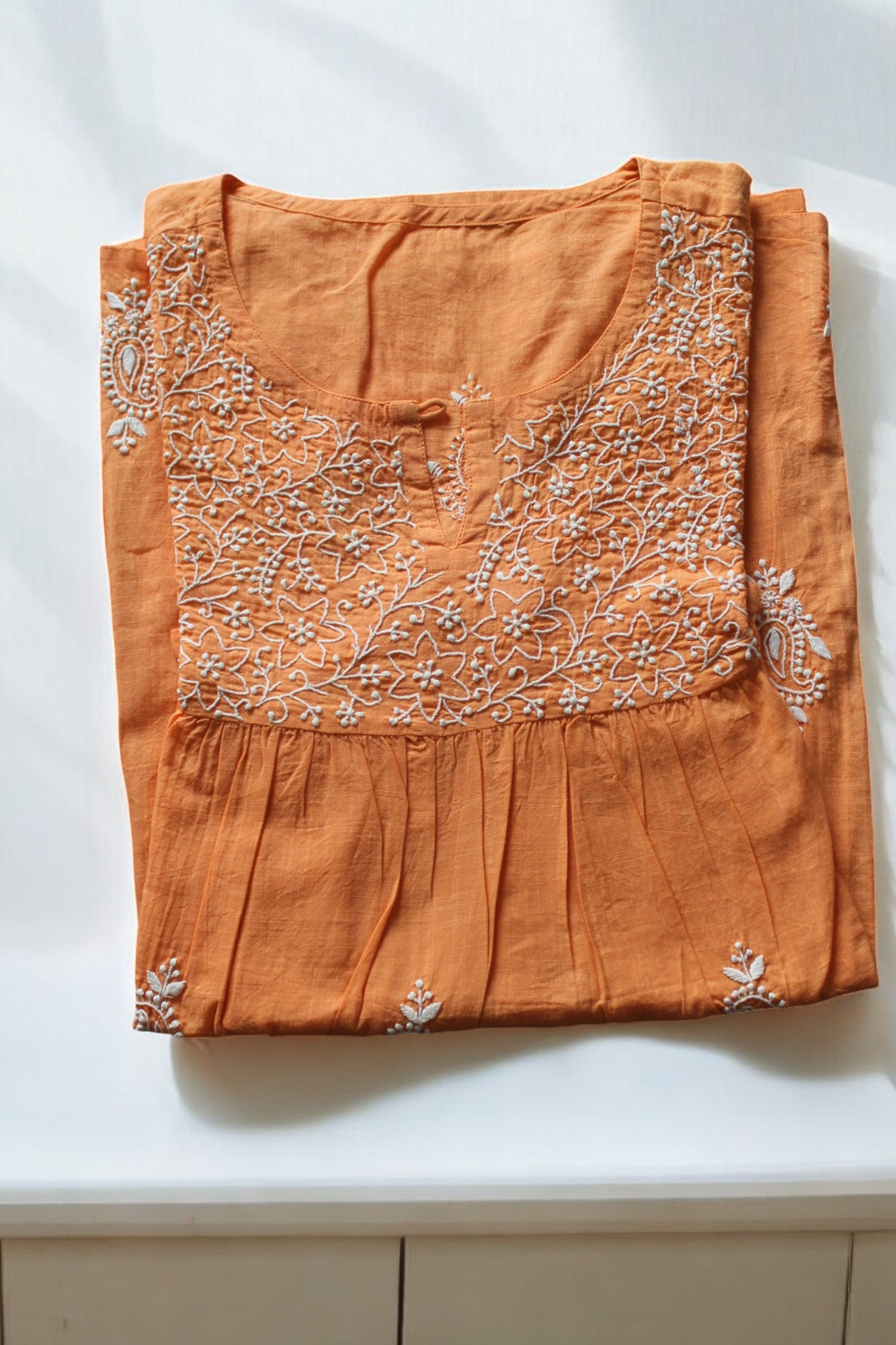 VIBRANT ORANGE PREMIUM COTTON SHORT KURTI
