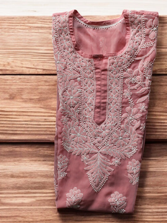 ONION COLOR  GEORGETTE CHIKANKARI KURTI