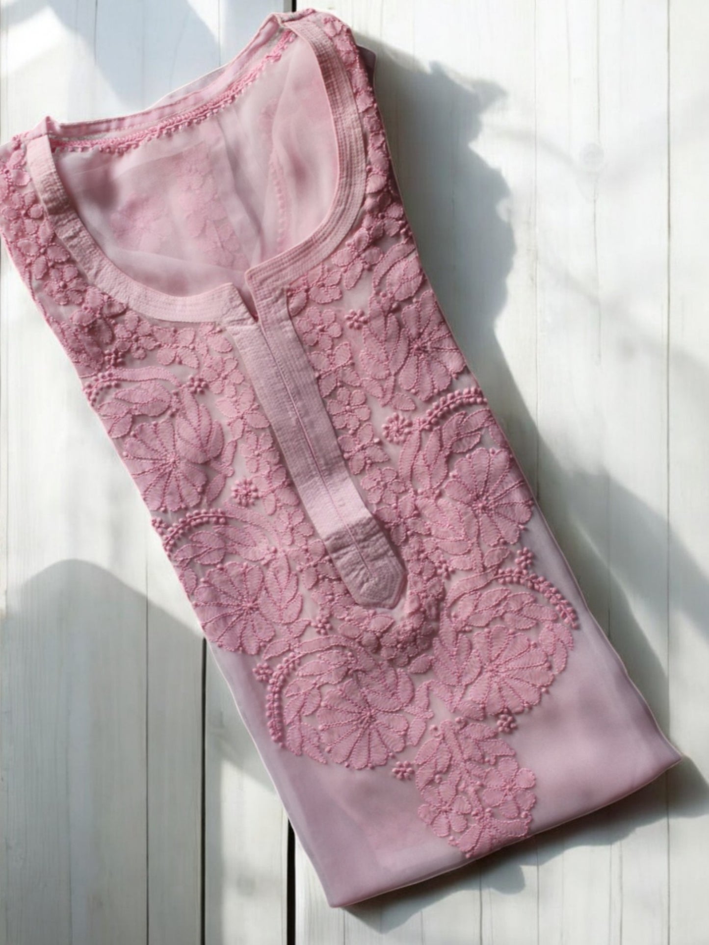 PREMIUM GEORGETTE PINK CHIKANKARI KURTI