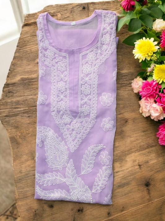PURPLE COLOR GEORGETTE CHIKANKARI STRAIGHT KURTI