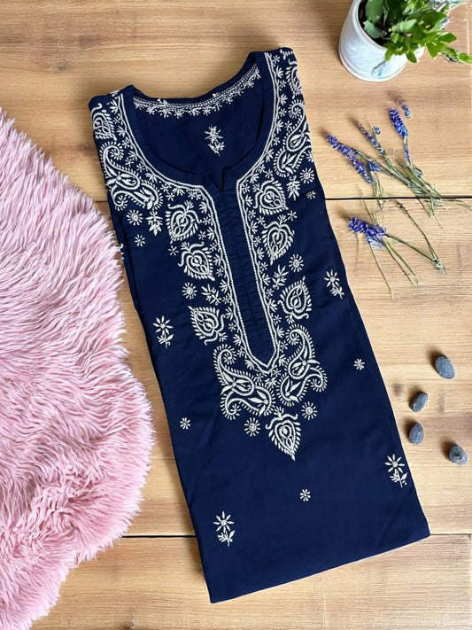 DARK BLUE  NOORI STYLE HANDCRAFTED CHIKANKARI STRAIGHT KURTI
