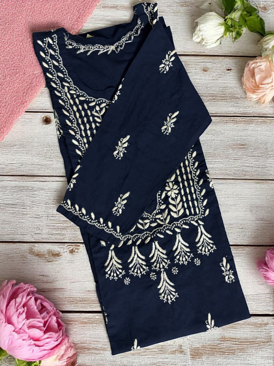 BLACK NOORI STYLE HANDCRAFTED CHIKANKARI STRAIGHT KURTI