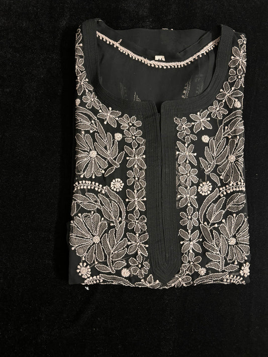 PREMIUM GEORGETTE BLACK CHIKANKARI KURTI