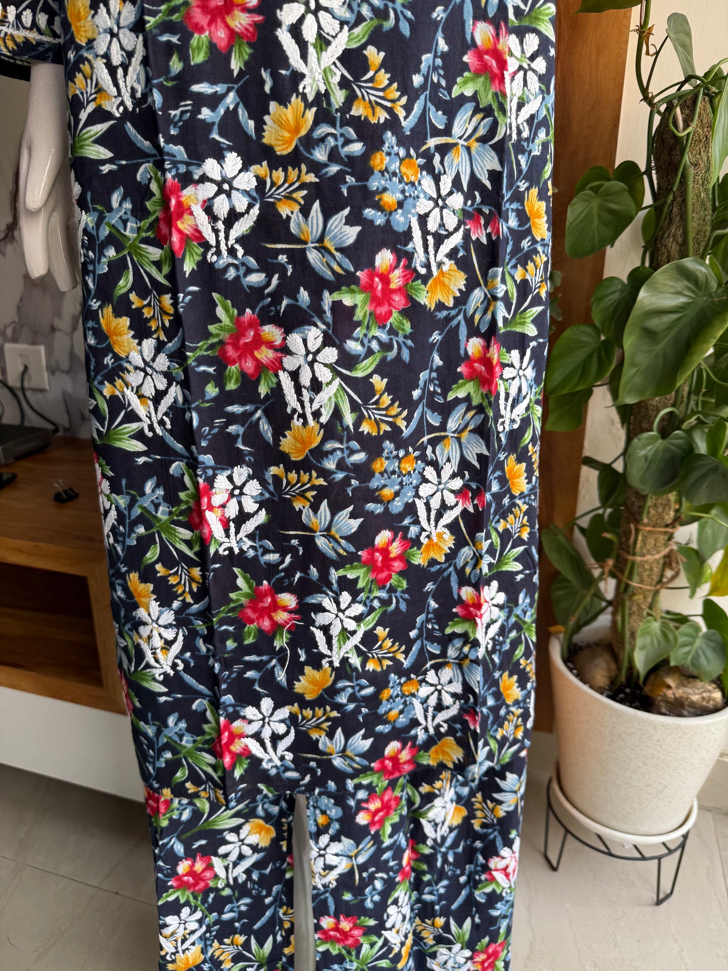 PRINTED MUL COTTON MUSTARD CHIKANKARI KURTA SET
