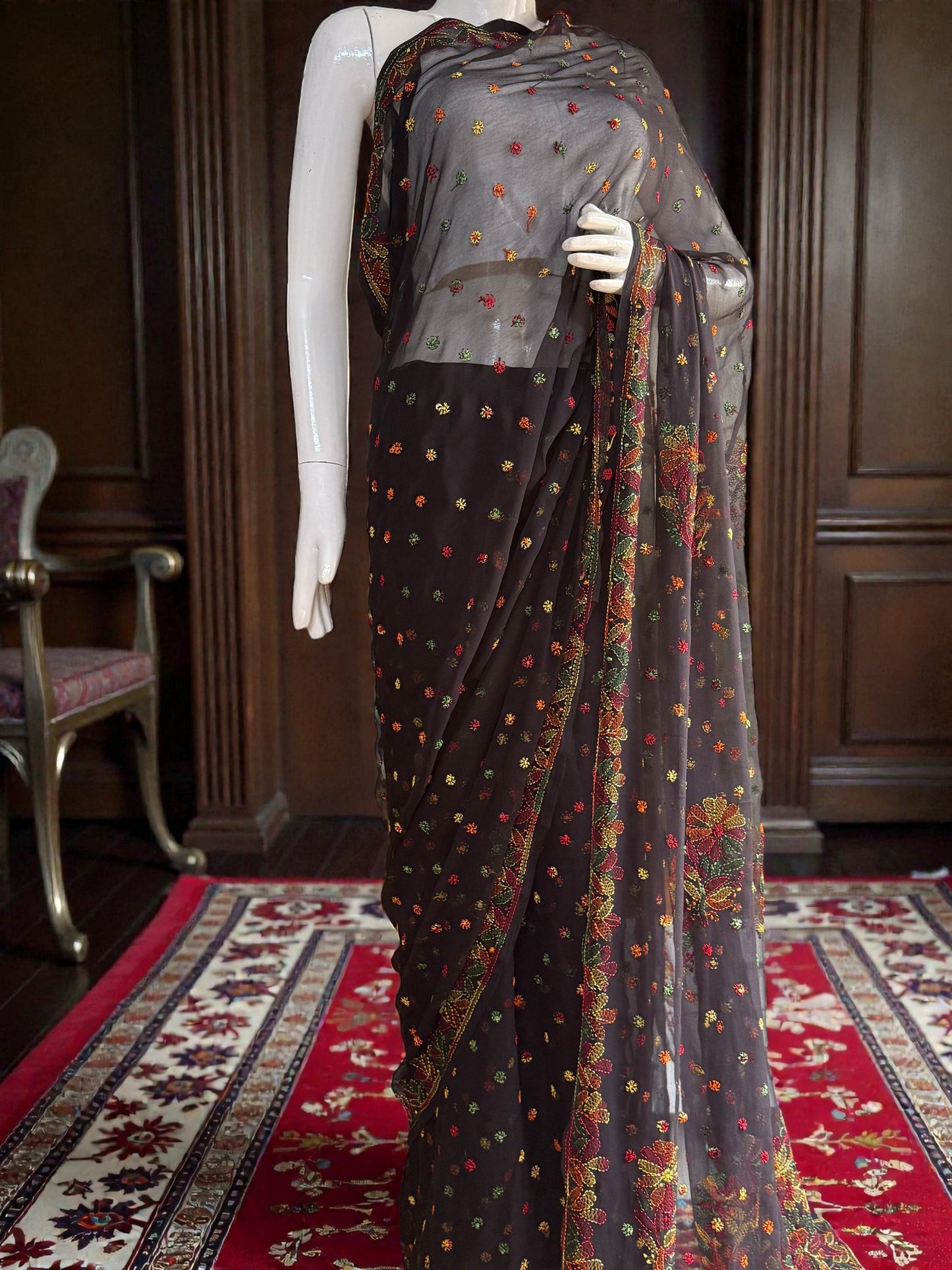 VISCOSE HANDCRAFTED CHIKANAKRI SAREE