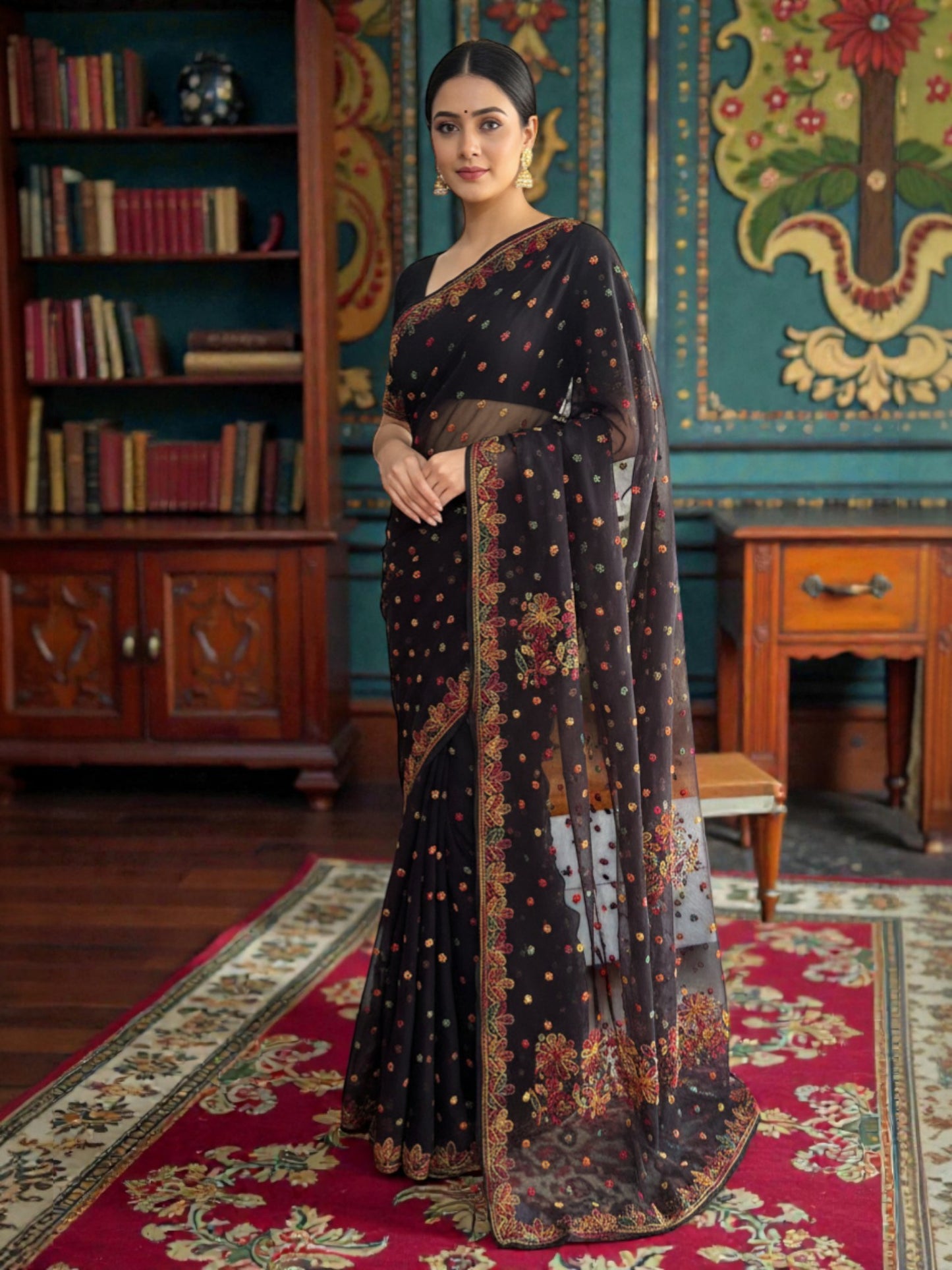 VISCOSE HANDCRAFTED CHIKANAKRI SAREE