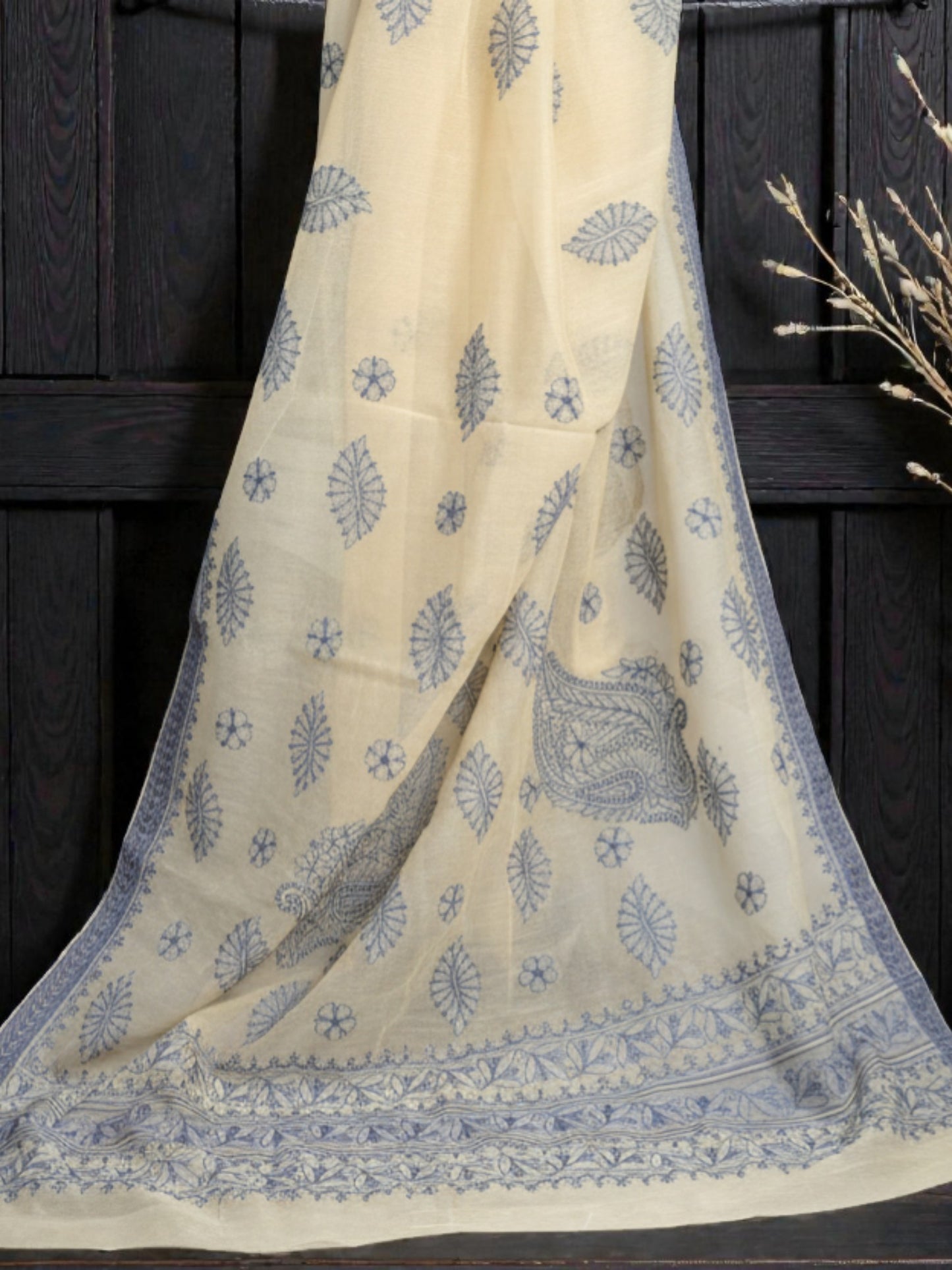 ELEGANT SUPER NET CHIKANKARI SAREE -BLUE