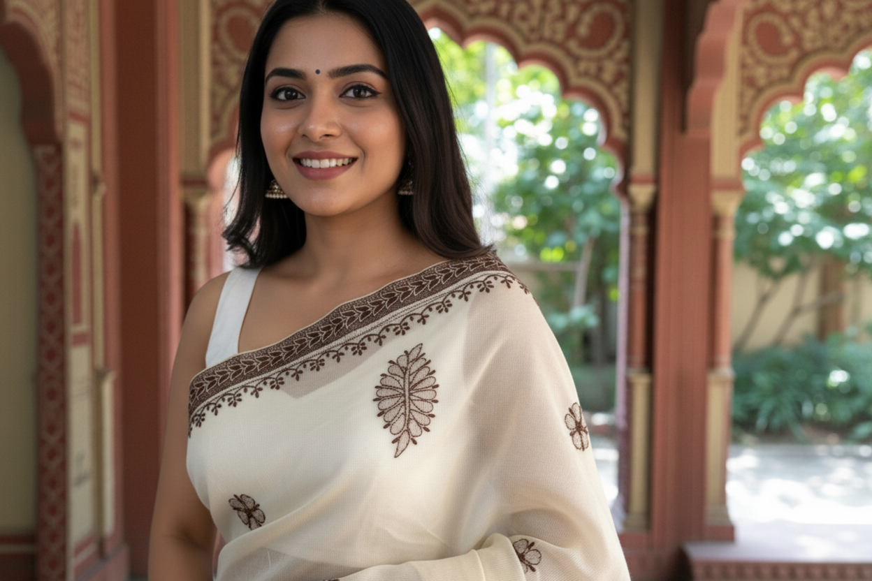 ELEGANT SUPER NET CHIKANKARI SAREE