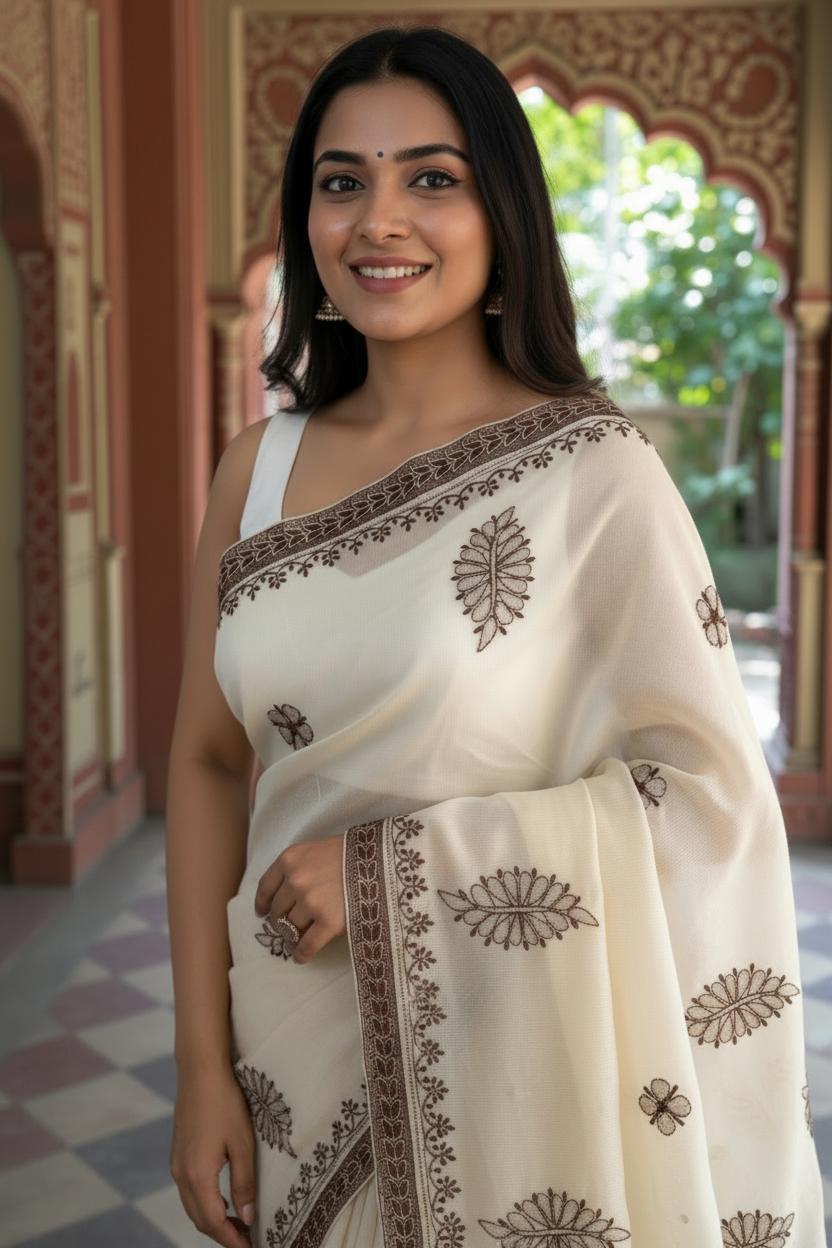 ELEGANT SUPER NET CHIKANKARI SAREE