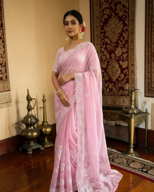 GEORGETTE HANDCRAFTED  CHIKANAKRI SAREE