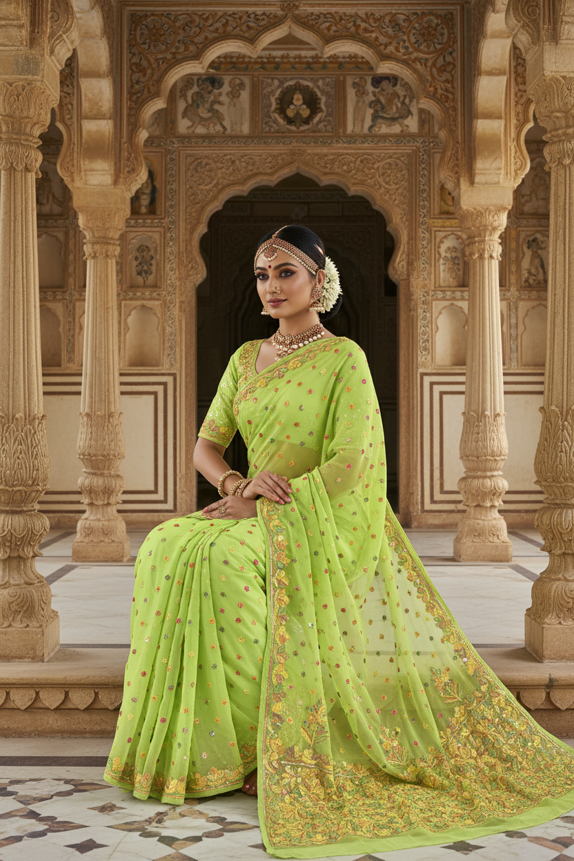 VISCOSE HANDCRAFTED CHIKANAKRI SAREE