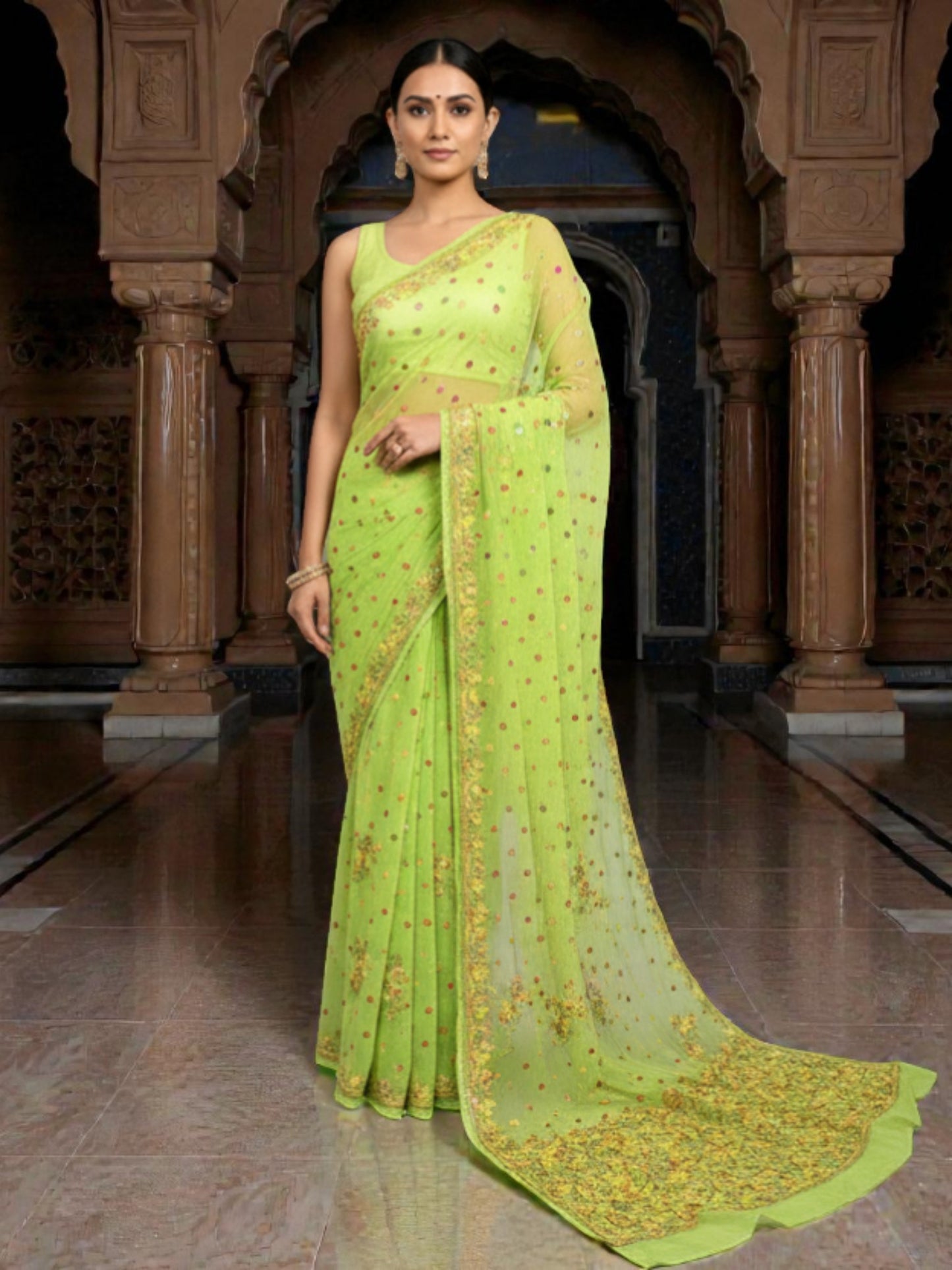 VISCOSE HANDCRAFTED CHIKANAKRI SAREE