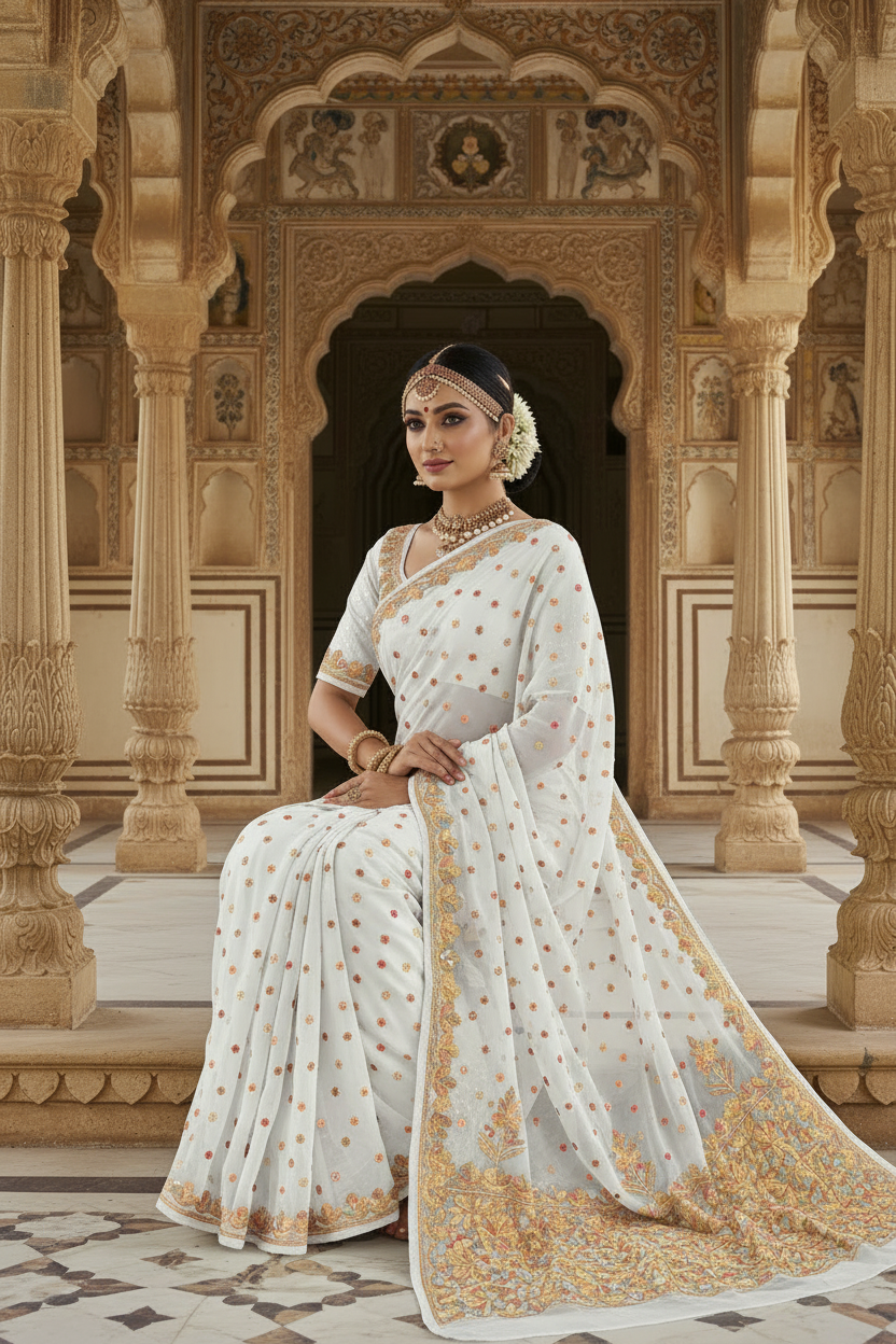 VISCOSE HANDCRAFTED CHIKANAKRI SAREE