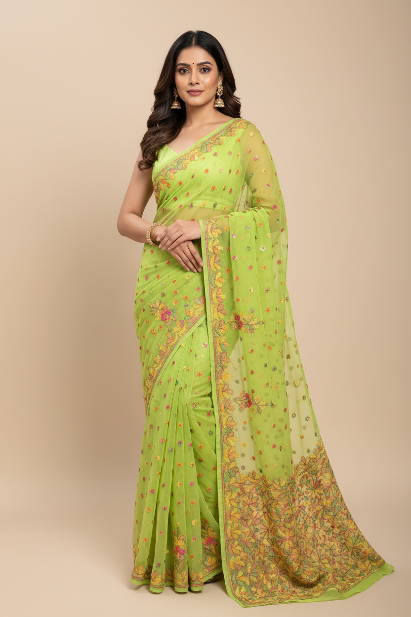 VISCOSE HANDCRAFTED CHIKANAKRI SAREE