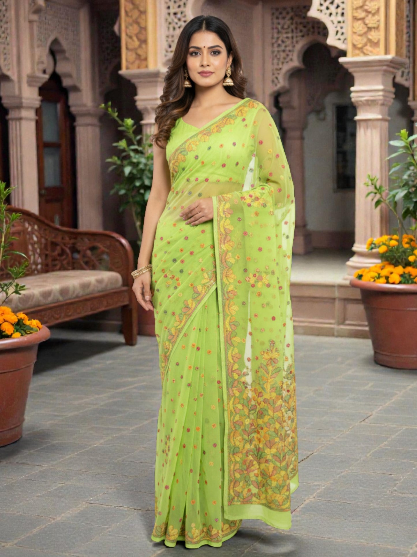 VISCOSE HANDCRAFTED CHIKANAKRI SAREE