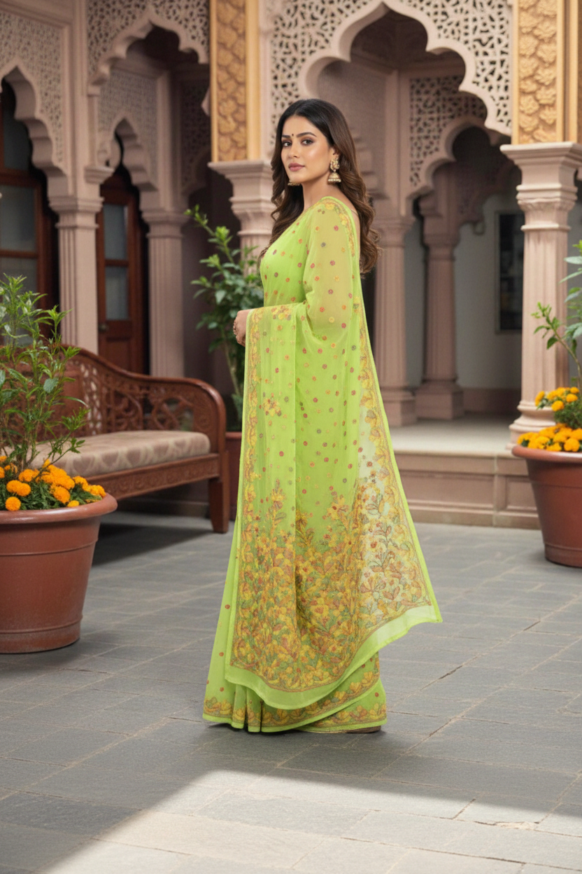 VISCOSE HANDCRAFTED CHIKANAKRI SAREE