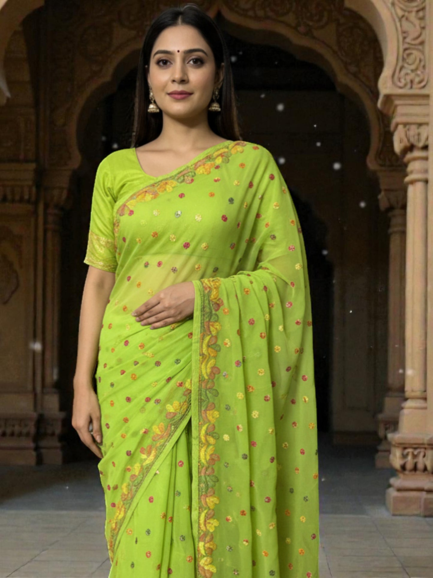 VISCOSE HANDCRAFTED CHIKANAKRI SAREE