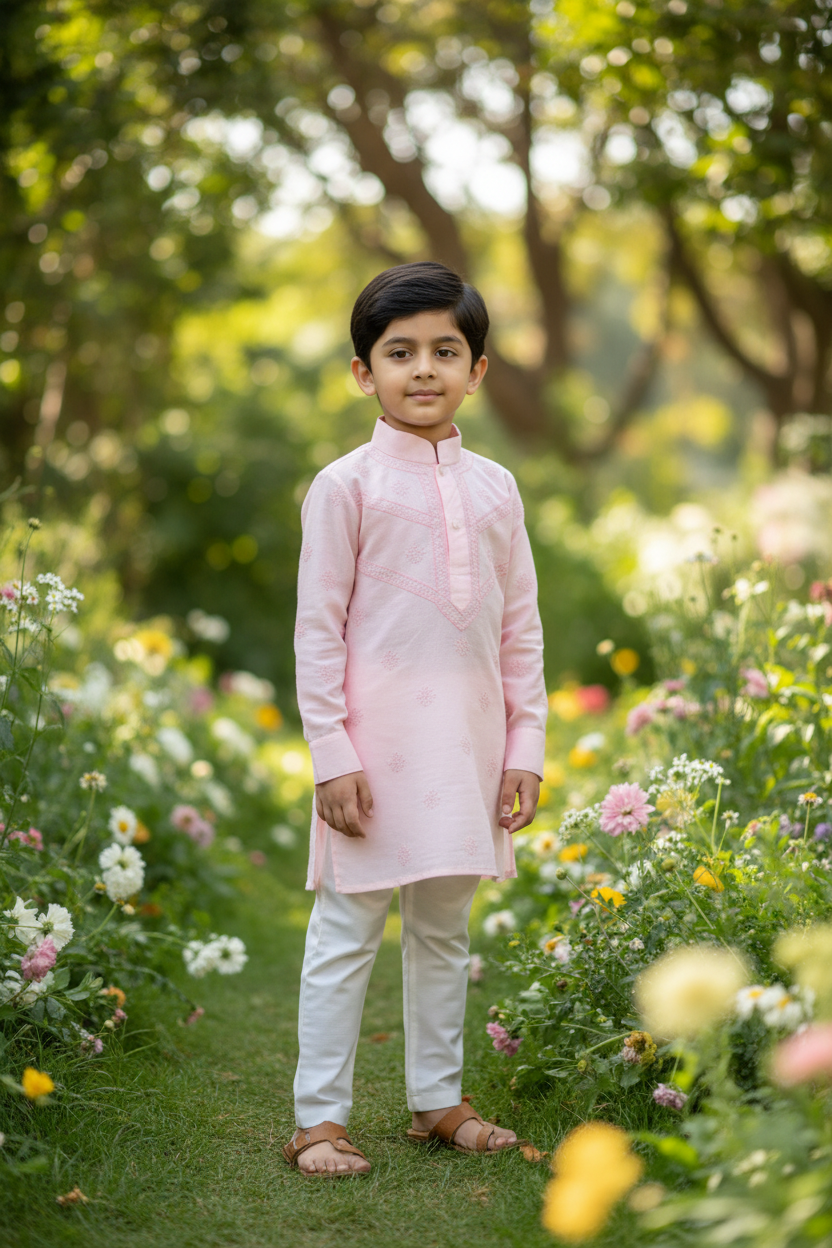 BOYS LUCKNOWI CHIKANKARI KURTA PAJAMA SET