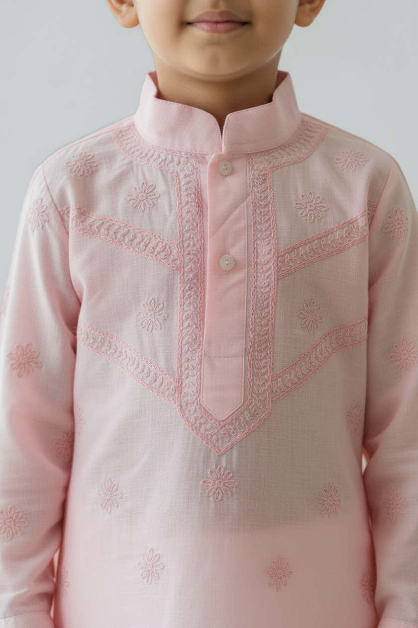 BOYS LUCKNOWI CHIKANKARI KURTA PAJAMA SET