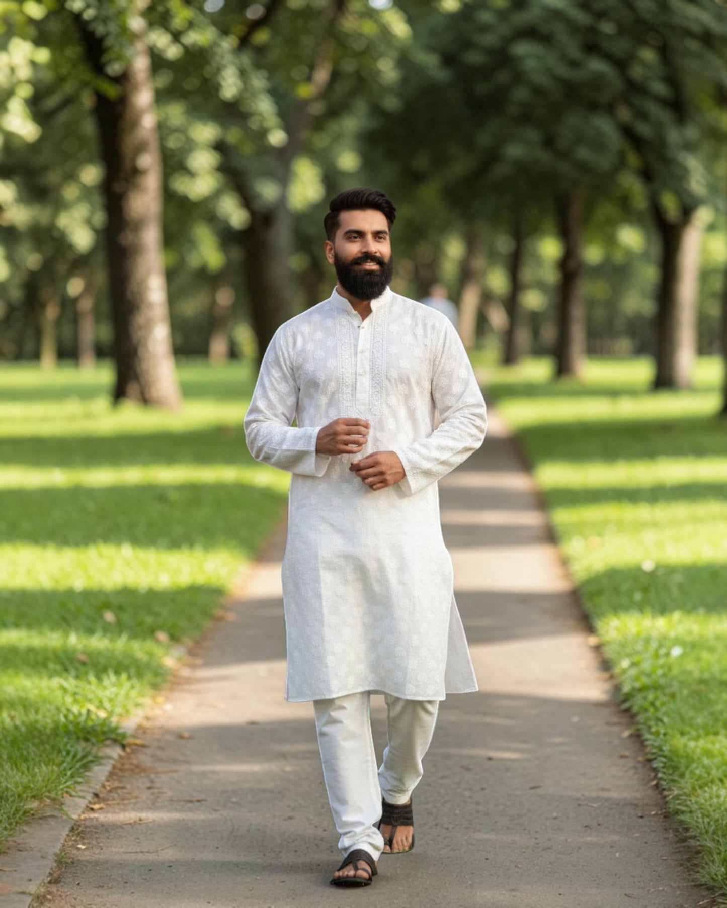 MEN’S PREMIUM WHITE CHIKANKARI KURTA