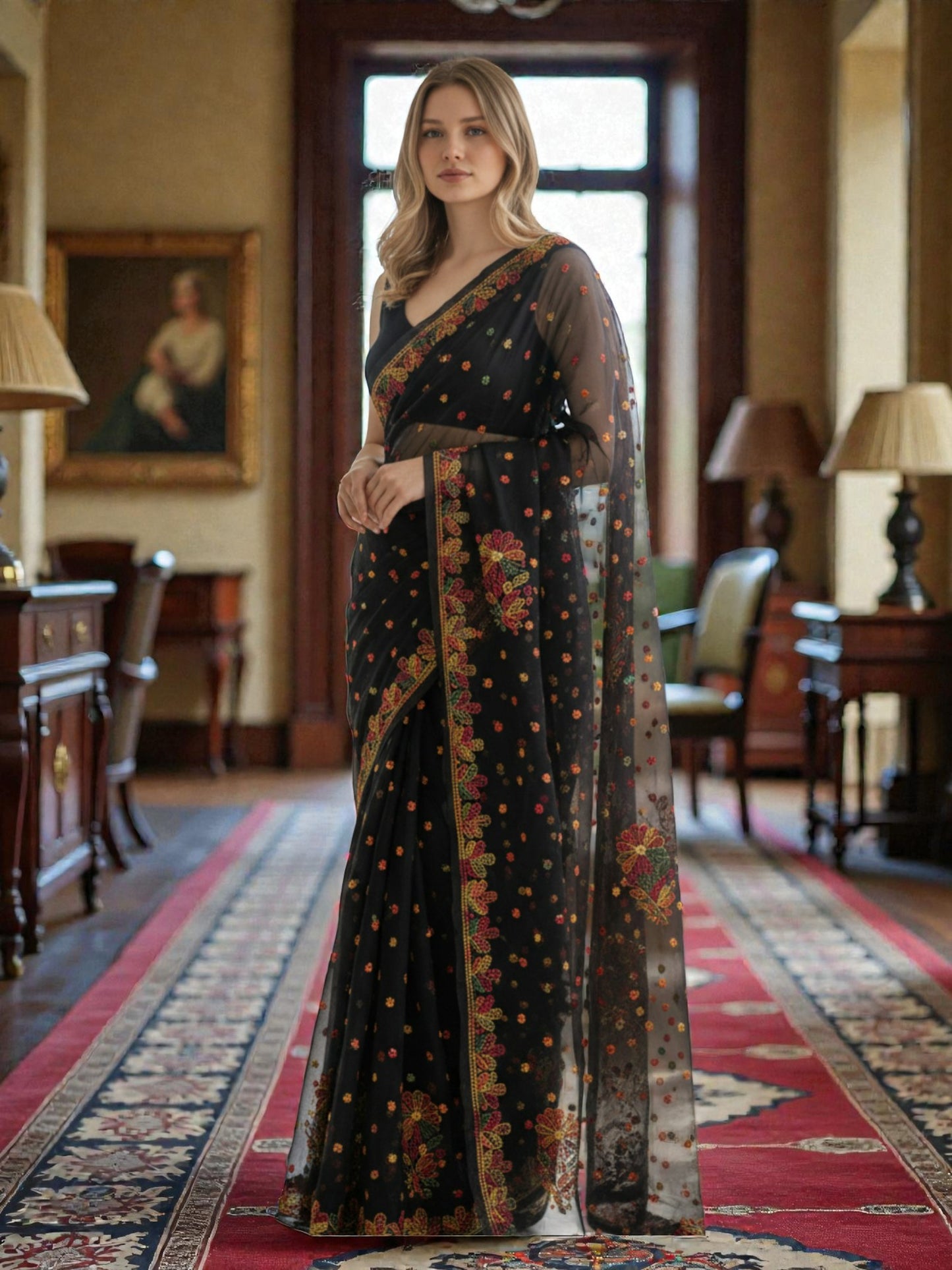 VISCOSE HANDCRAFTED CHIKANAKRI SAREE