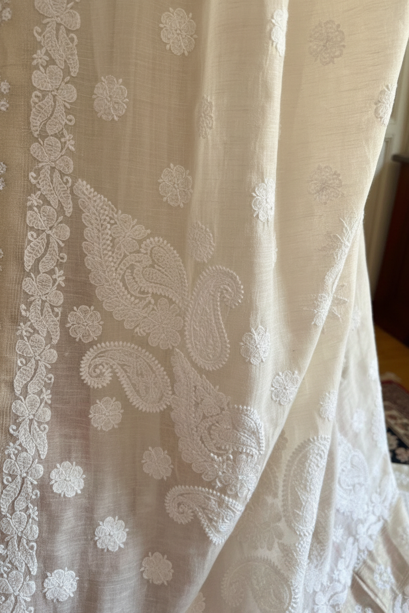 HANDCRAFTED CHANDERI COTTON CHIKANKARI SAREE